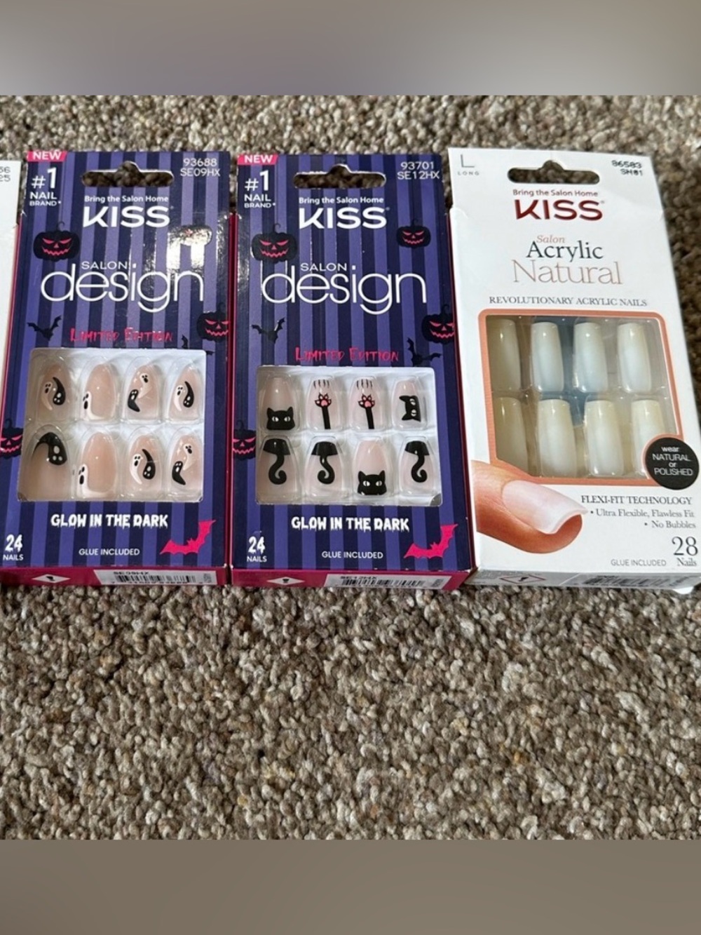 KISS Glow in the Dark and Acrylic Nail Set (3 boxes).